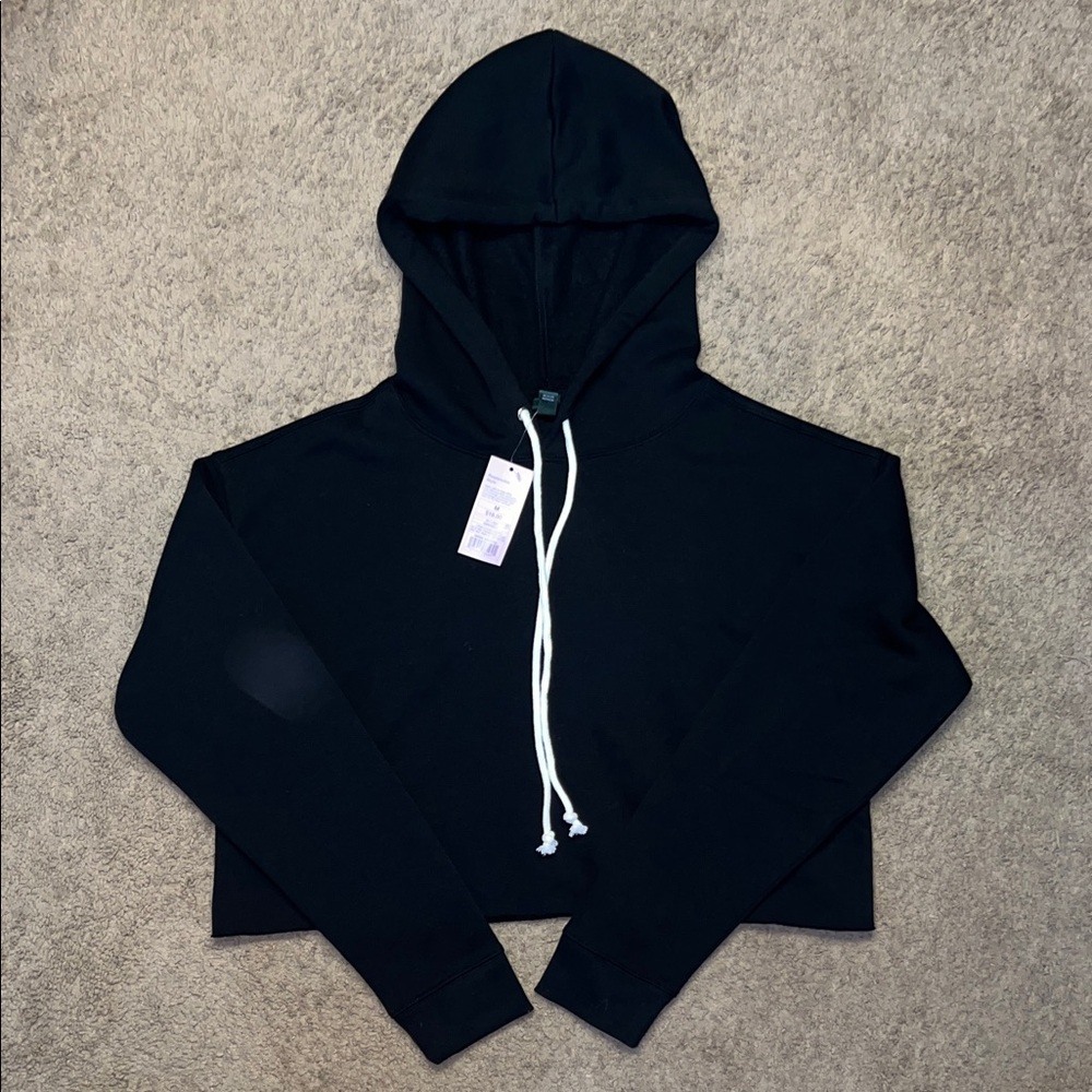 wild fable Black Cropped Hoodie with White Drawstrings